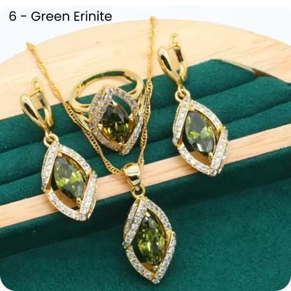 Dazzling Gold Female Jewelry - Sets 18K Gold Peridot Ruby Pendant Earring Bracelet & Ring Set For Women