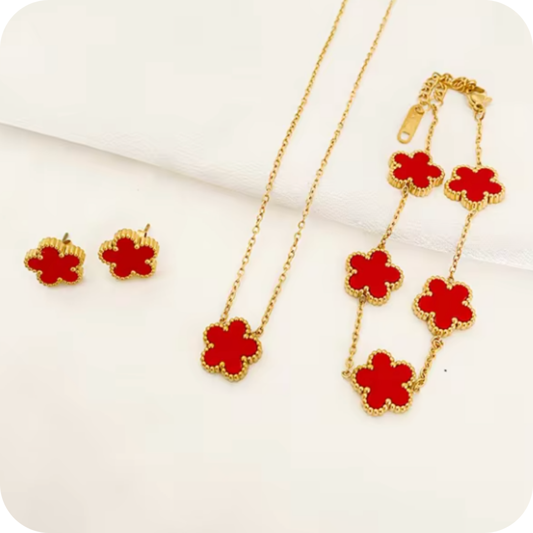 Luxury Plum Blossom Plant Five Leaf Flower Necklace Earrings Bracelet for Women Gift Jewelry Sets