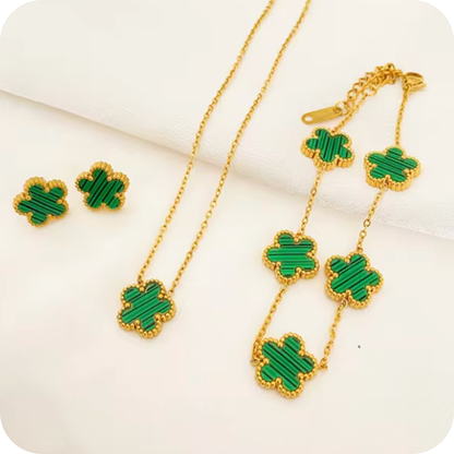 Luxury Plum Blossom Plant Five Leaf Flower Necklace Earrings Bracelet for Women Gift Jewelry Sets