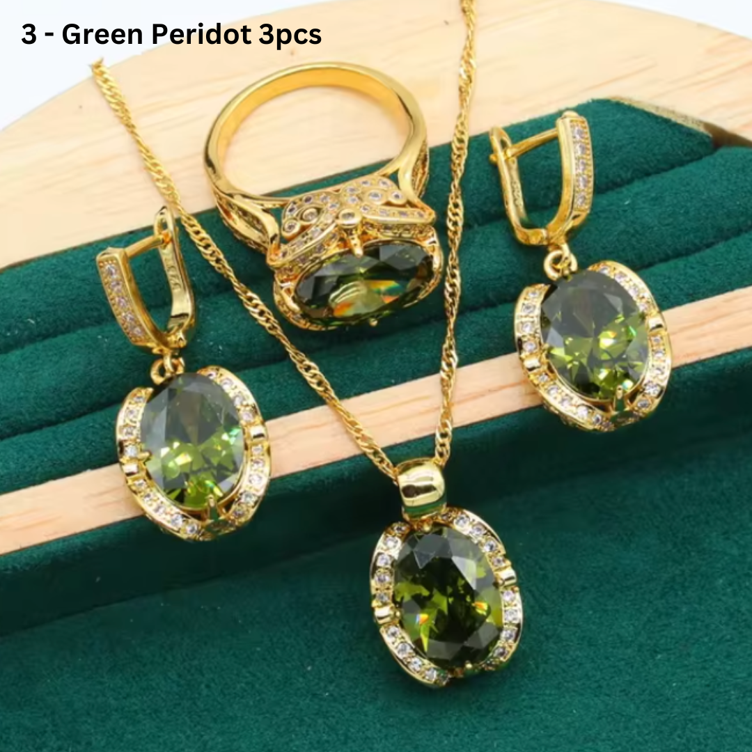 Geometric Wedding Jewelry Set - Starry 18K Yellow Gold Plated Pendant Earring Bracelet & Ring Set For Women