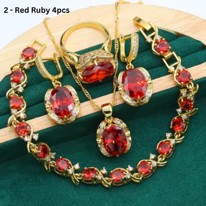 Geometric Wedding Jewelry Set - Starry 18K Yellow Gold Plated Pendant Earring Bracelet & Ring Set For Women