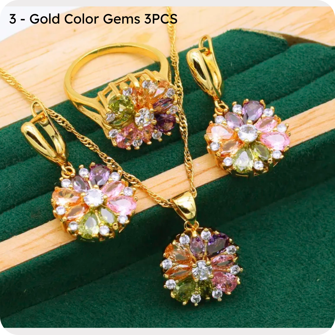 Zircon Gold Female Jewelry: Limited Edition Golden Harmony Jewelry Set – 65% OFF