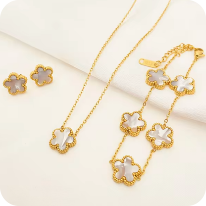 Luxury Plum Blossom Plant Five Leaf Flower Necklace Earrings Bracelet for Women Gift Jewelry Sets