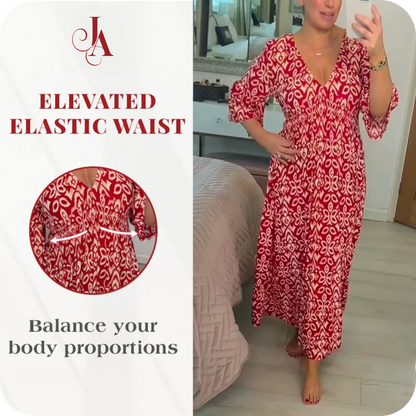 JanyDress - LAST DAY SALE 80% OFF - Bohemian casual print V-neck shirred waist long dress