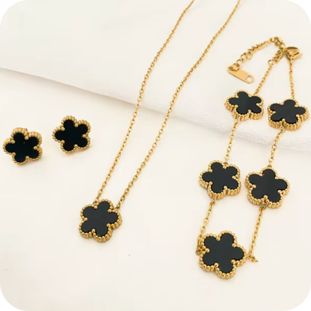 Luxury Plum Blossom Plant Five Leaf Flower Necklace Earrings Bracelet for Women Gift Jewelry Sets