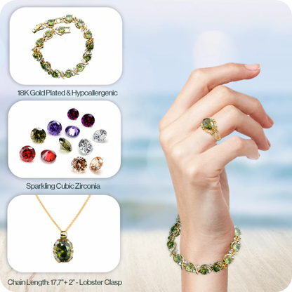 Dazzling Gold Female Jewelry - Sets 18K Gold Peridot Ruby Pendant Earring Bracelet & Ring Set For Women